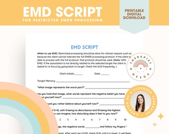 Guión EMDR para EMD! Recursos de Emdr, hojas de trabajo de Emdr, terapia de trauma, plantilla de protocolo restringido, recursos de EMD, plantilla en pdf, descargar