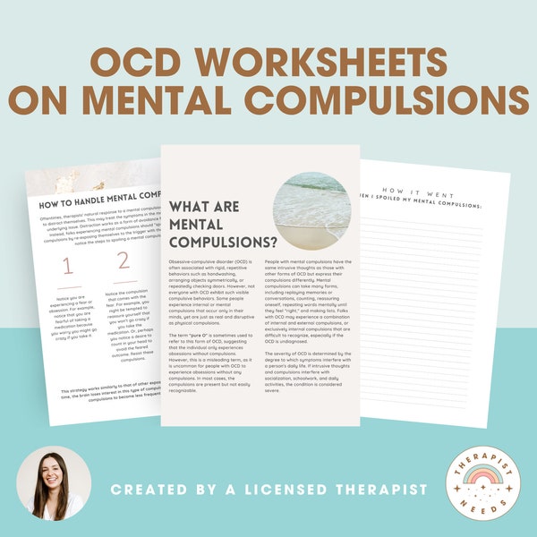 OCD Worksheet on Mental Compulsions | OCD Handout for Therapists, Counselors, Social Workers | ERP Worksheet Exposures | Mental Health Tools