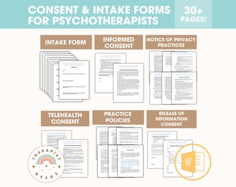 THERAPY CONSENT FORMS Bundle, Intake Forms, Psychotherapy Informed Consent, Privacy Practices, Telehealth Consent, Release of Information