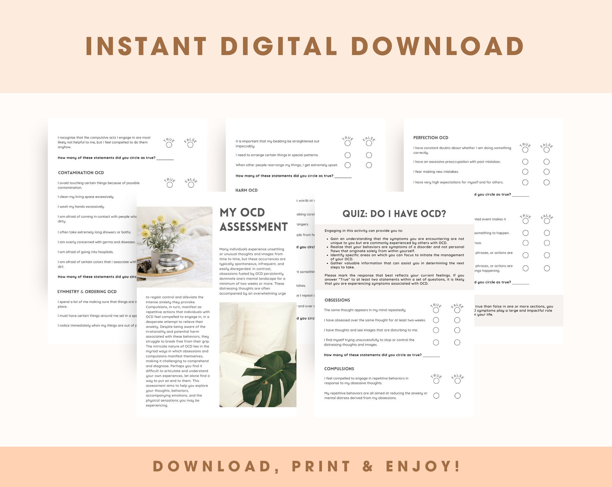 OCD Assessment Tool OCD Worksheet &amp; Test With Answer Key for Therapists ...