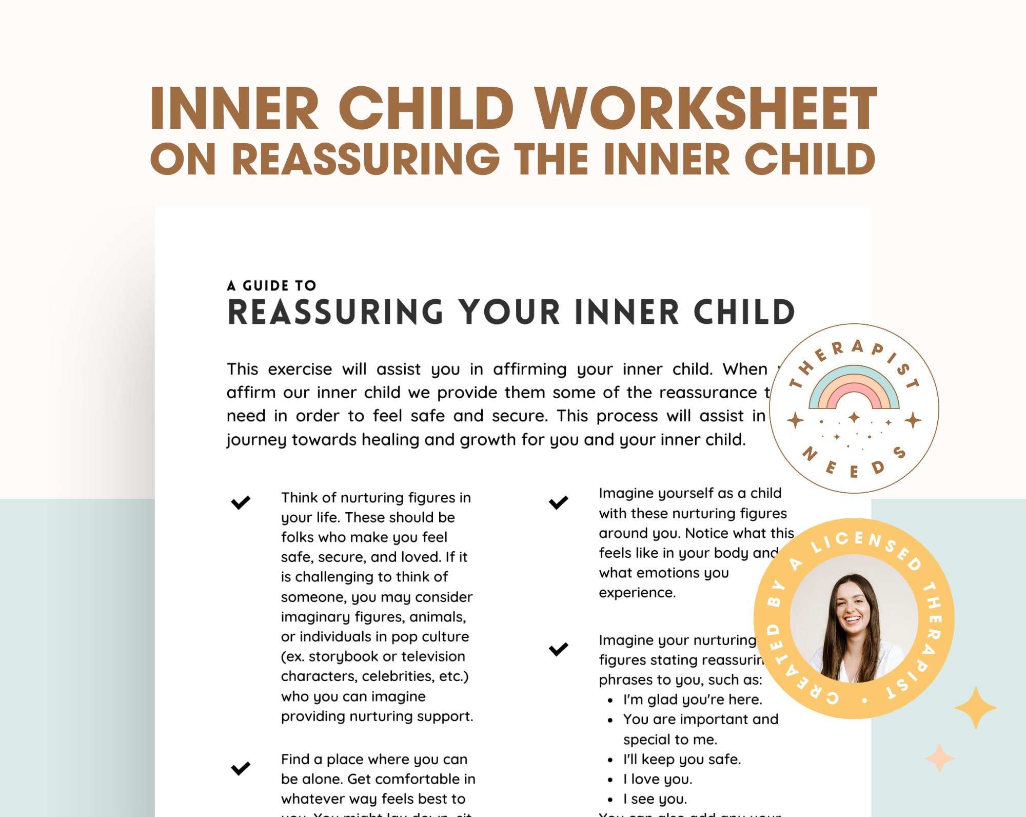 Inner Child Worksheet on Reassuring Your Inner Child Healing Therapy Worksheets Self Care LCSW
