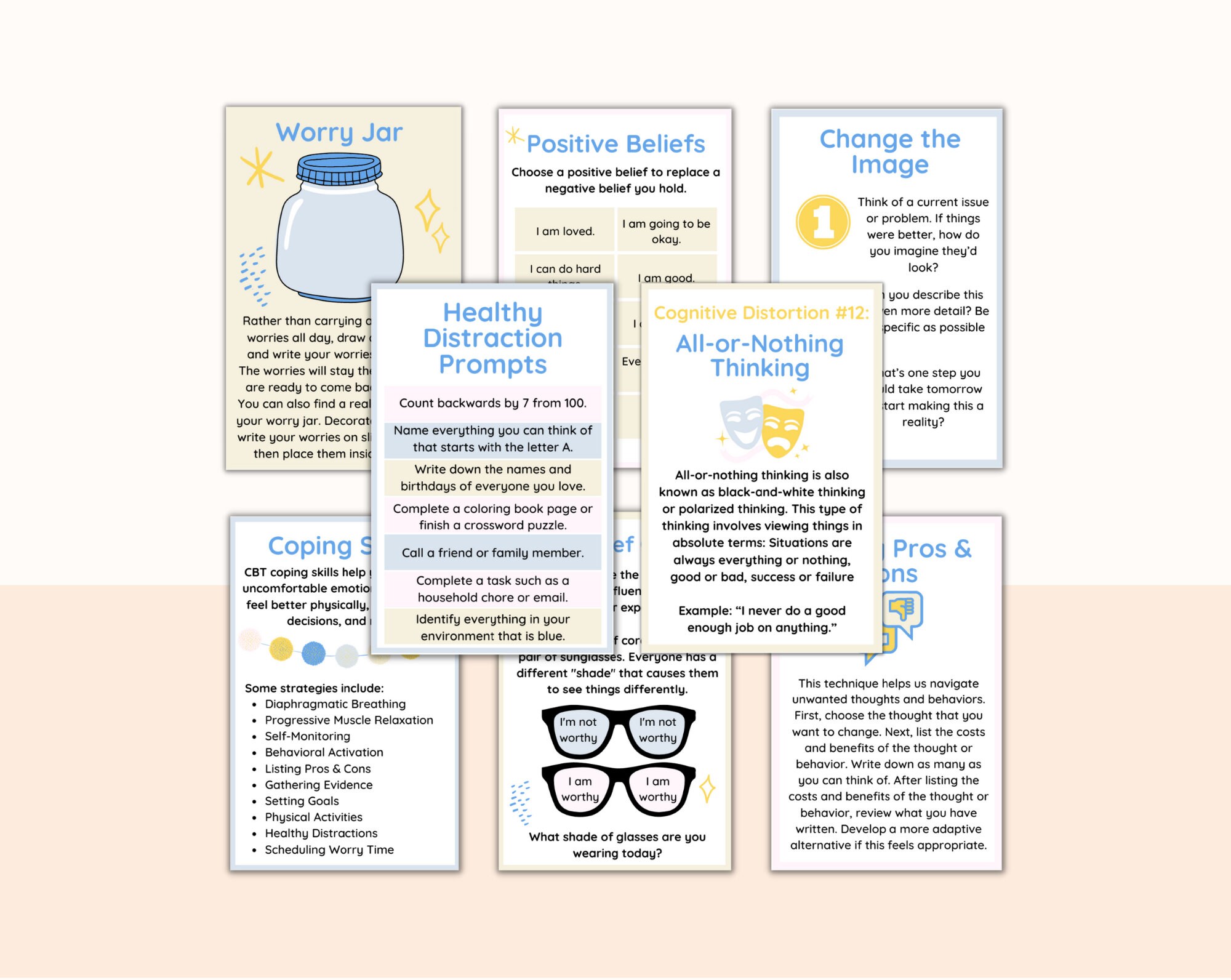 CBT Coping Cards CBT Interventions for Teens and Adults, CBT Anxiety ...