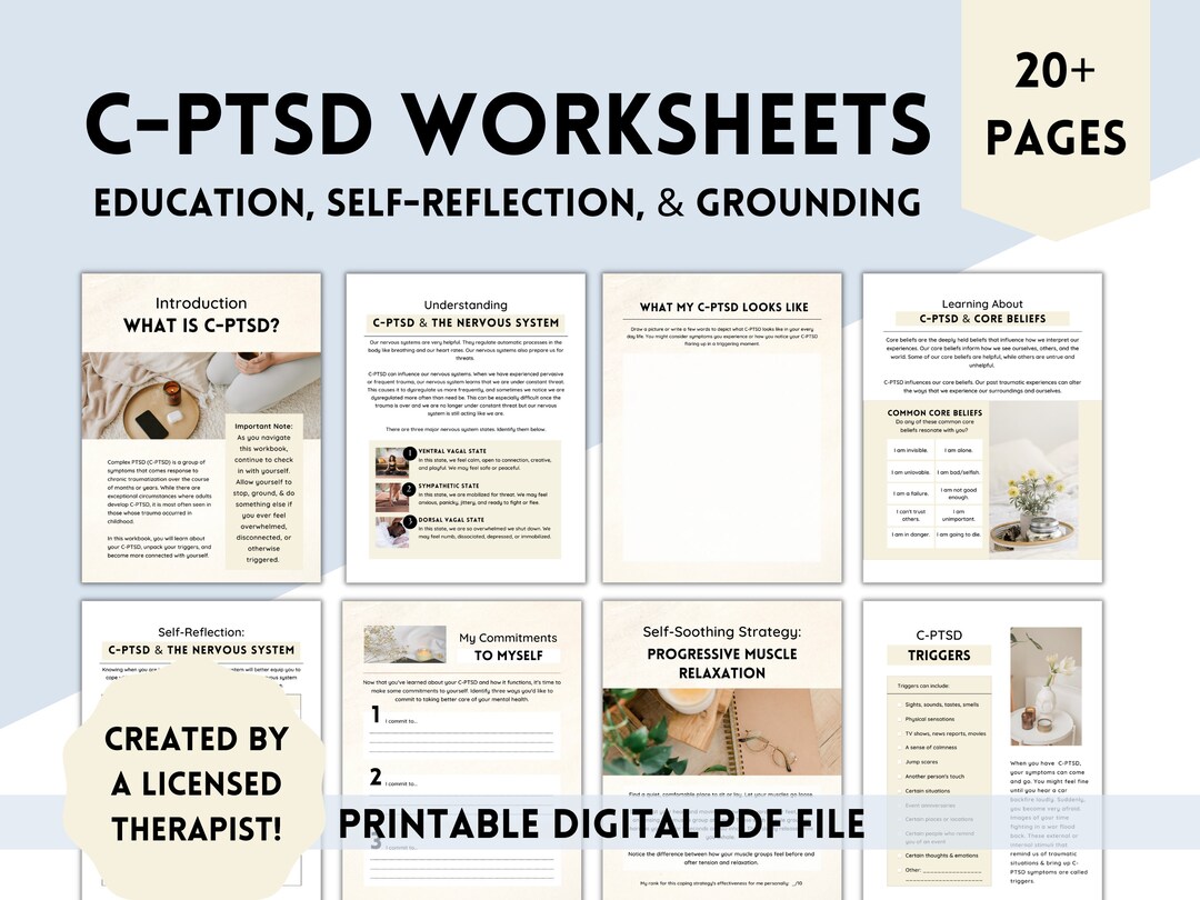 CPTSD Worksheets Trauma Therapy Bundle, Complex PTSD Counseling