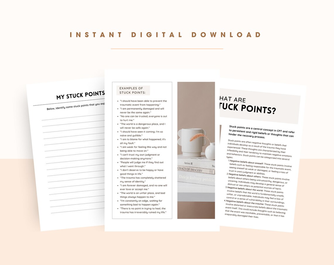 CPT for Trauma Worksheets & Handouts on Stuck Points Cognitive