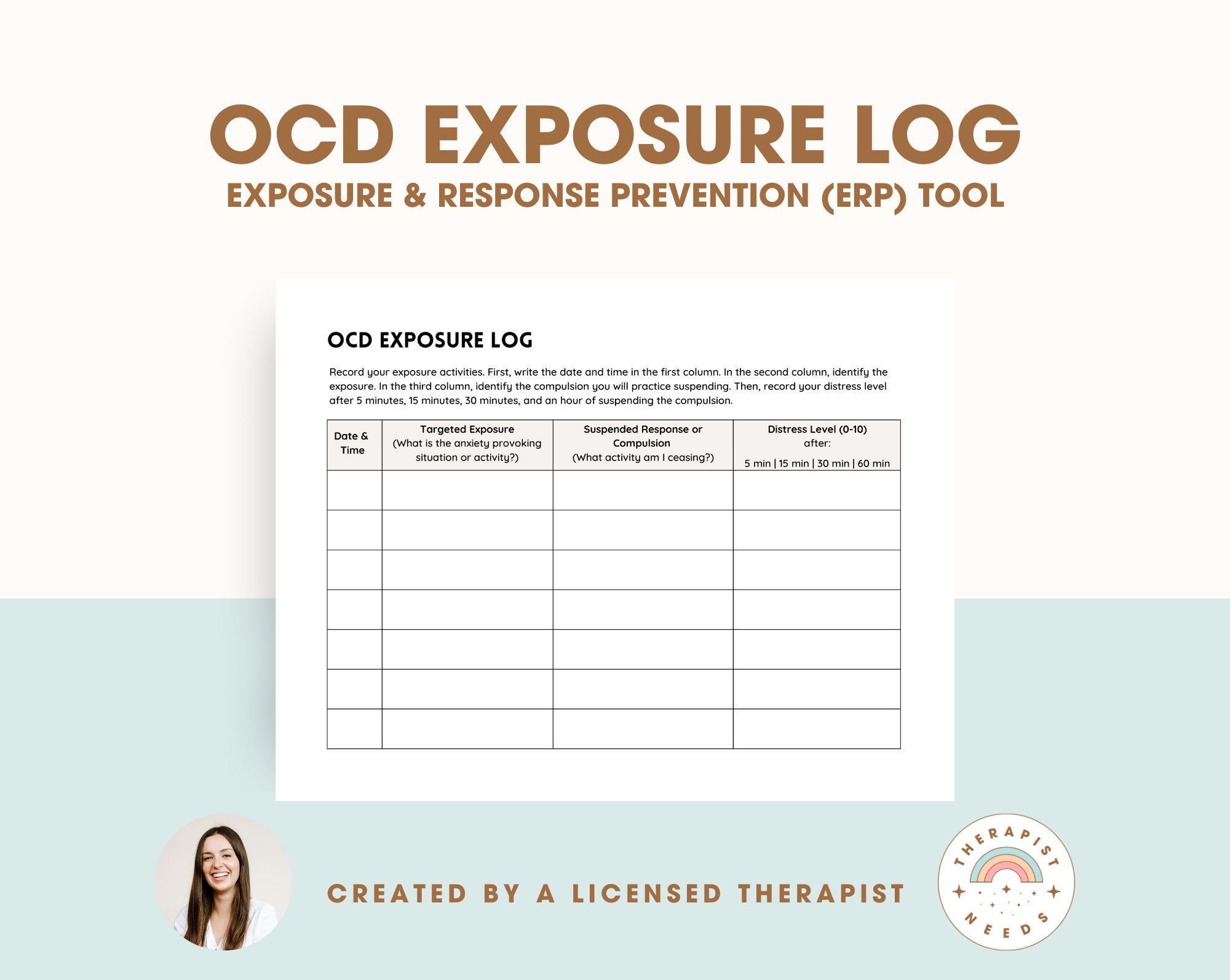 OCD Exposures Log Tracker OCD Worksheet for Therapists, Counselors, Social Workers ERP