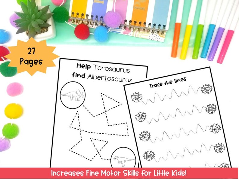 Dinosaur Prewriting Workbook Printable | Fine Motor Tracing Worksheets ...