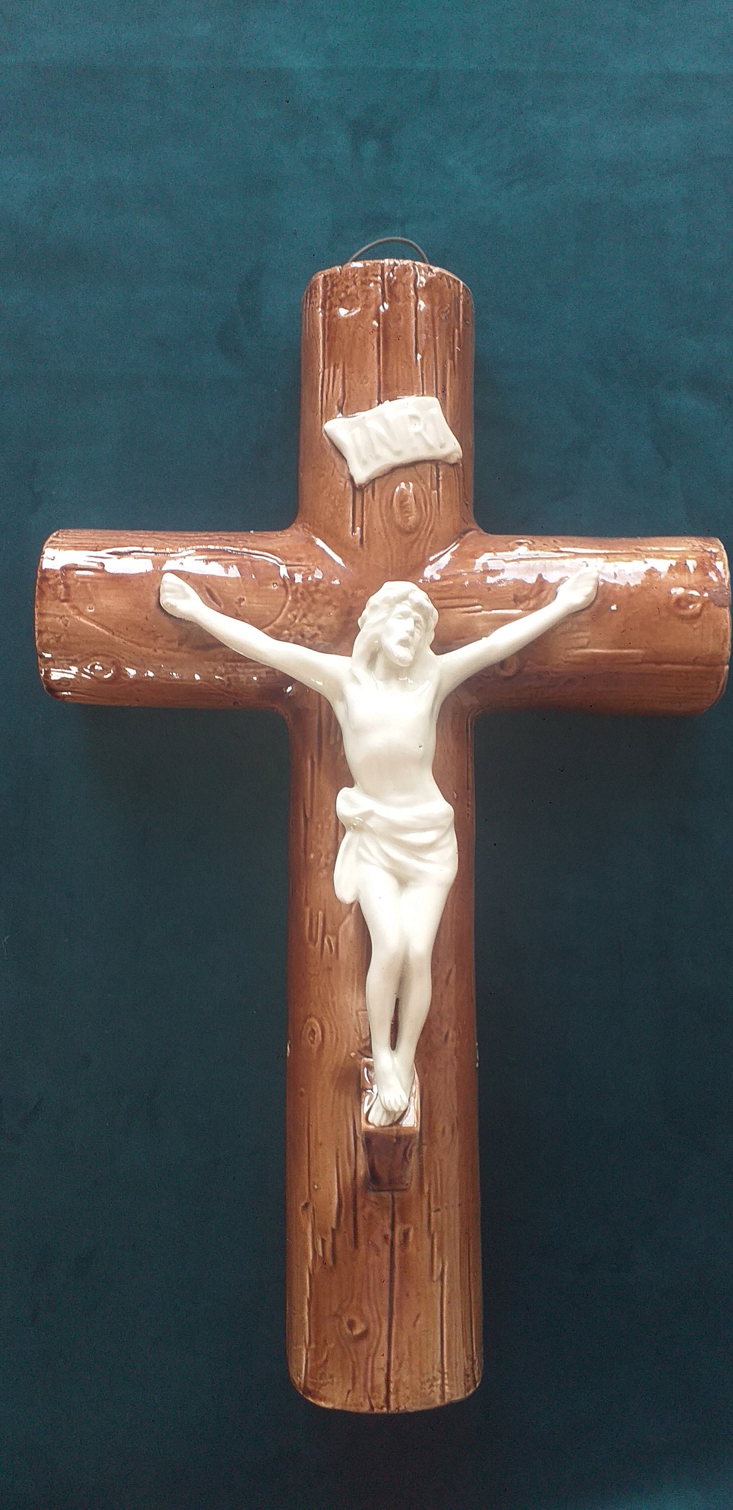 Crucifix Mural Céramique de Béthune-Vintage-Croix et Christ-Grande Taille