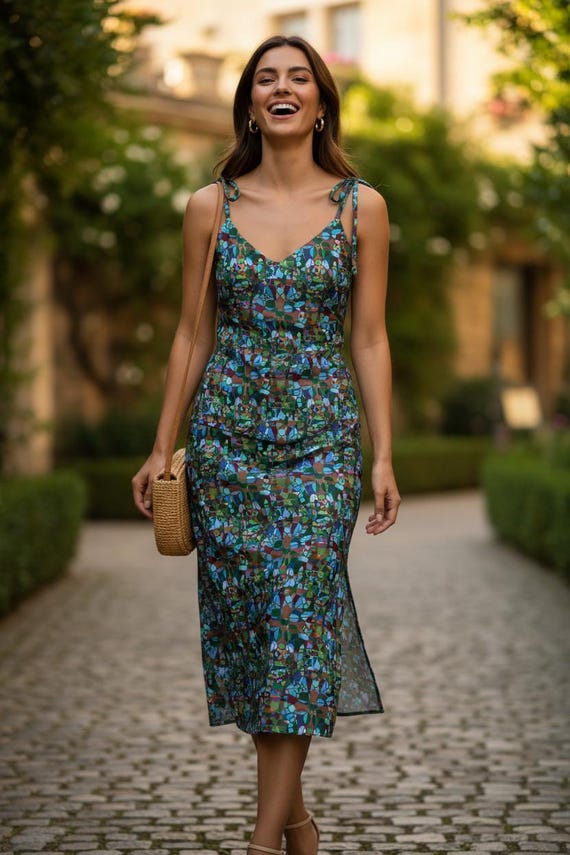 green tie strap dress Tie-strap midi chiffon dress black floral embroidered dress