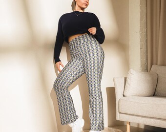 Retro Geometric Print Flared Trousers – High-Waisted, Vintage-Inspired Statement trousers
