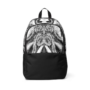 Black Swirls Fabric Backpack: Unisex Waterproof Bag