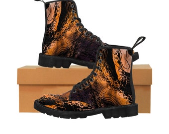 Funky Women's Canvas Combat Boots - Eye-Catching Orange and Black, Versatile Outdoor Footwear, Great Birthday Gift Idea