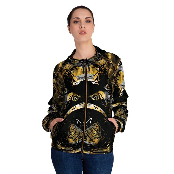 Womens Full Zip Hoodie Gold Black Abstract Hoodie, Great Hoodie Unique  Style for Women. Womens Hoodie Suitable for Any Occasion and Season. - Etsy