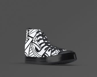 Męskie buty płócienne za kostkę Eleganckie trampki za kostkę z geometrycznymi wzorami – stylowe i modne obuwie