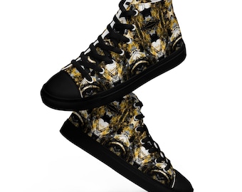 Men's Gold & Black Abstract High Top Canvas Shoes