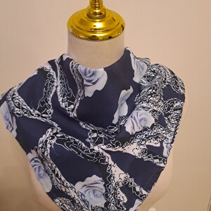 Abstract Floral Bandana: Navy Rose Hair Scarf, Pocket Square