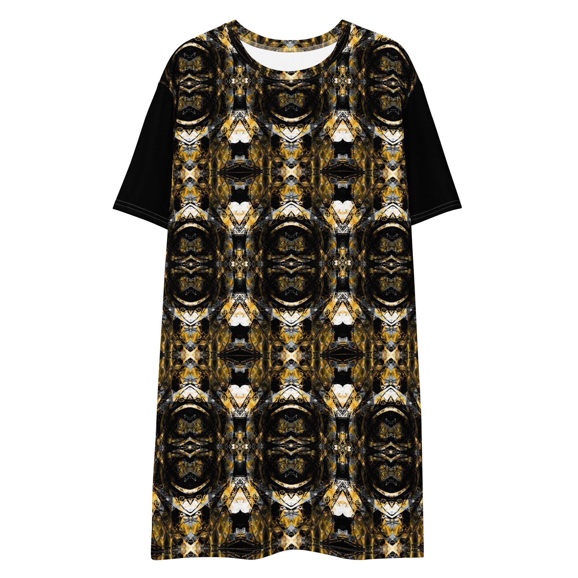 black and gold t shirt dress Black and Gold T-Shirt Dress: Oversized Short Sleeve Party Dress