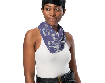 Women Purple floral print bandana, simple head scarf or neckerchief for womens cute bag accessory