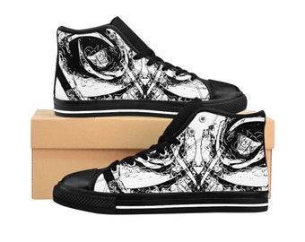 Abstract Rose High-Top Sneakers: Women's Black and White Trainers