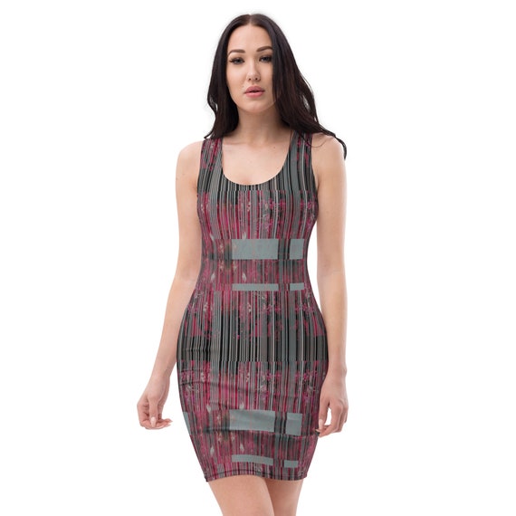 Hot Pink and Grey Striped Bodycon Dress Bold Stripes Dress Sleeveless Gown Cocktail Dress Fashionable Dress Stretchy Gown Elegant Gown Etsy UK