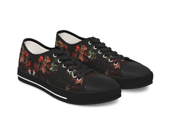 Women's Floral Print Low Top Sneakers, Comfortable Canvas Trainers