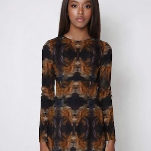 Abstrakter Print Minikleid: Chic Langarm Herbstmode
