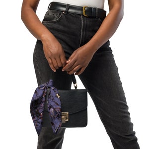 Abstract Floral Bandana: Black and Red Pocket Square, Hair Tie, Bag Accessory