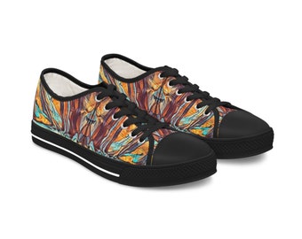Abstract Orange Copper Low Top Sneakers, Bohemian Shoes
