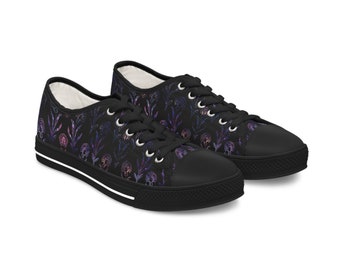 Women's Low Top Sneakers, Floral Polyester Canvas Trainers Super Comfy