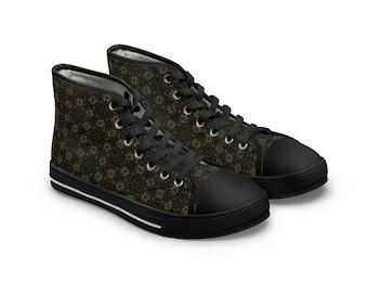 Black Patterned High Top Trainers: Women's Canvas Shoes