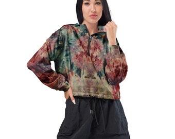 Women’s cropped windbreaker iced dyed printed jacket, great  for summer light weight jacket stylish easily waterproof