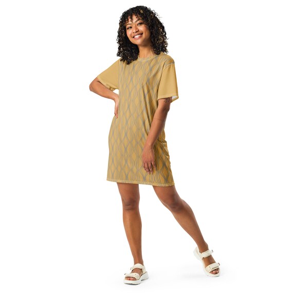 Mustard Yellow and Grey Waved T shirt Dress Simple Dress Oversized T Shirt Lounge Wear vintage T shirt Latest T shirt. Etsy