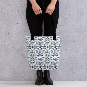 Spacious White Patterned Tote Bag: Handmade Polyester Fabric