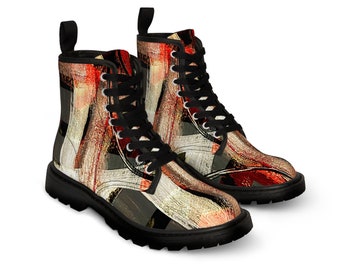 Daring Abstract Women's Boots | red and gold Pattern boots | Gift for her | Chic Rubber-Sole Footwear | Ladies boots | Summer boots |