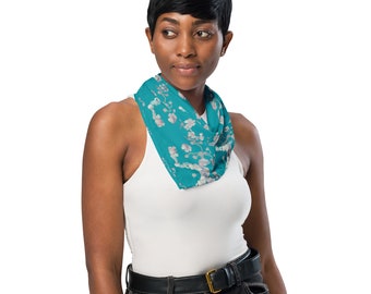 All-over print floral printed bandana, sky blue bandana, neck tie, bandana, New year gift, short tie bag accessory