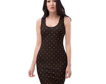 Simple black and bronze fitted Bodycon dress, Elegant everyday dress or casual dress