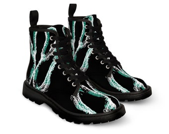 Chic Women's Combat Boots in Black & Green - Canvas Material, Edgy Street Style, Ideal for Fashion-Forward Females, Unique Gift