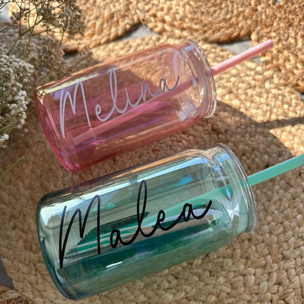 Becher mit Strohhalm/Cocktailglas/personalisiertes Glas/Summer Cup/Summer Vibes