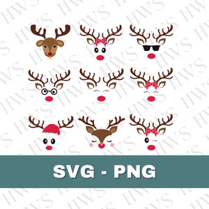 Reindeer Face svg Bundle Reindeer SVG Christmas Reindeer Clipart Reindeer Cut Files kids Christmas Svg Png cricut silhouette cameo