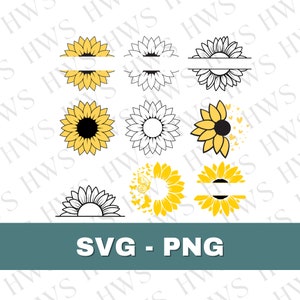 Girassol SVG | Pacote de girassol svg | Flor SVG | Clipart de girassol | Monograma | Digitais | Uso Comercial | Png silhueta cricut camafeu