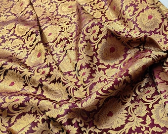 Maroon & Gold Brocade Fabric: Indian Wedding Dresses Fabric