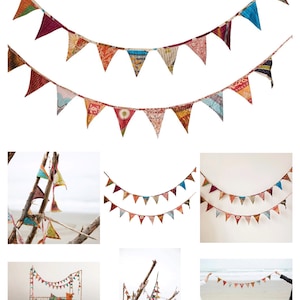 Guirlande lumineuse en tissu, guirlande lumineuse recyclée, fanion fait main, décoration de jardin, guirlande lumineuse kantha, drapeaux de prière recyclés, guirlande de pampilles