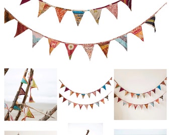 Fabric Bunting, Recycled Garland Bunting, Handmade Bunting, Garden Decoration, Kantha Garland Bunting, Recycled Prayer Flags, Tassel Garland