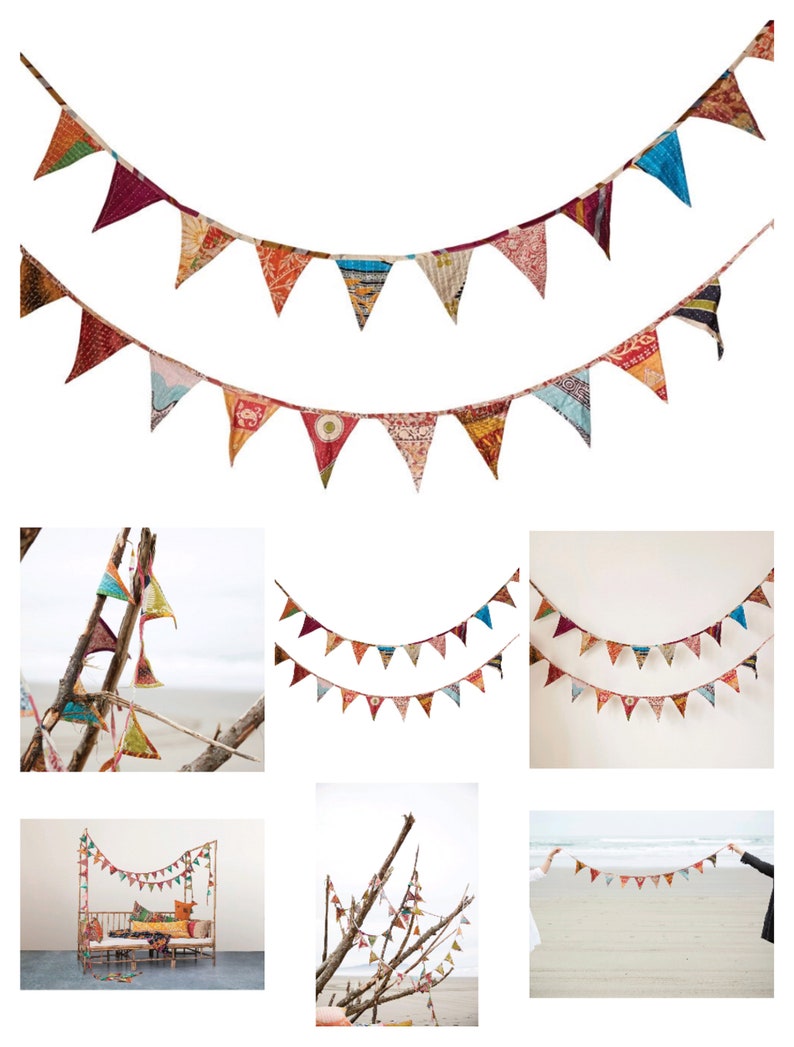 Kantha Fabric Bunting: Recycled Prayer Flags, Tassel Garland image 1