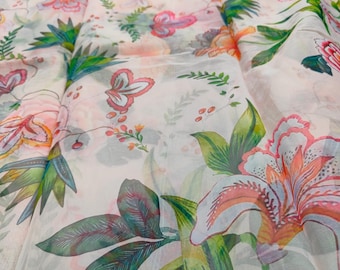 Floral Print Organza Fabric, Wedding & Party Decoration, 44" Wide