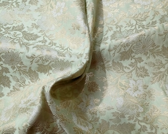 Light Green & Gold Brocade Fabric: Indian Wedding Bridal Dress Material
