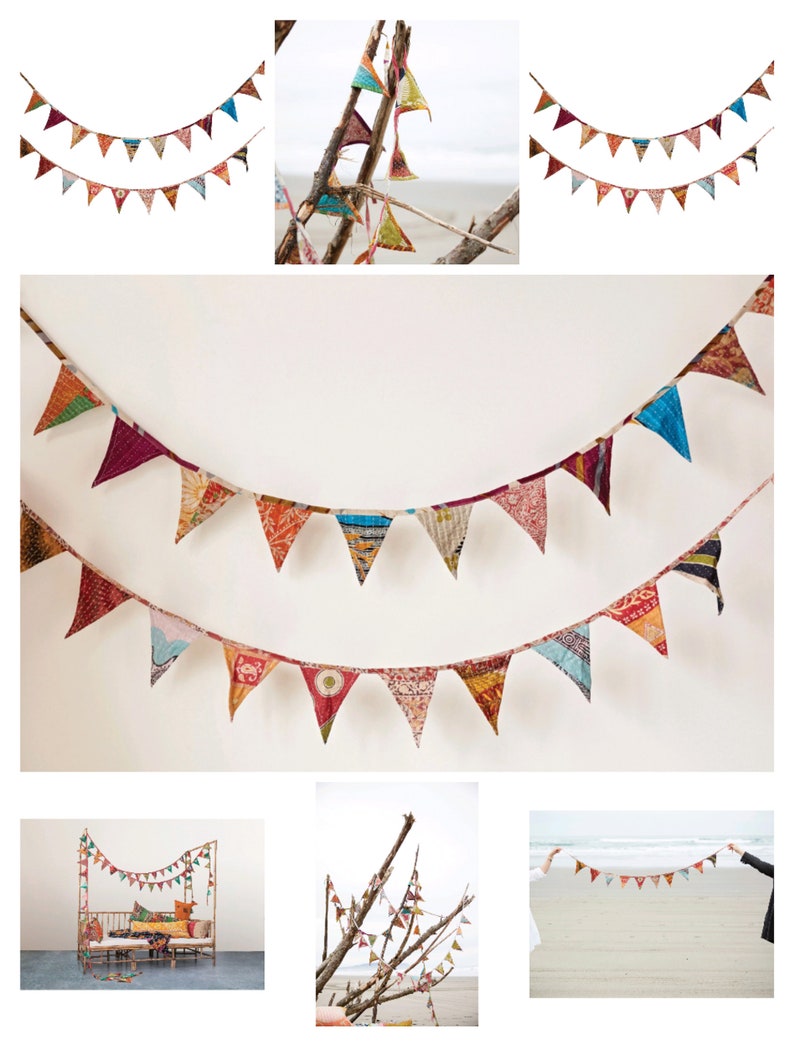 Kantha Fabric Bunting: Recycled Prayer Flags, Tassel Garland image 2