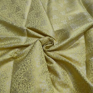 Lemon Yellow Brocade Fabric with Gold Floral Pattern - Indian Handloom