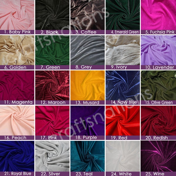 25 Colors Velvet Fabric, Fashion Silk Velvet Fabric, Soft Curtain Velvet Fabric, Polyester Velvet Fabric For Bridal Dresses Gown By The Yard