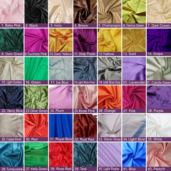 Tissu taffetas 42 couleurs, tissu taffetas uni, tissu taffetas de soie, tissu pour robe, tissu taffetas en polyester pour robes de mariée au mètre