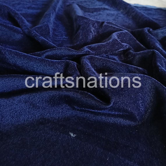 Tissu Velours De Polyester - Bleu Nuit - Largeur 150cm - Vente Au Mètre - Neuf Pour Couture Ou Décoration